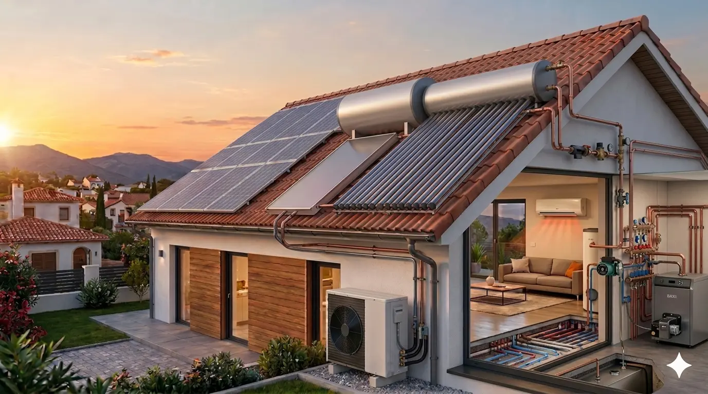 Paneles solares en tejado residencial